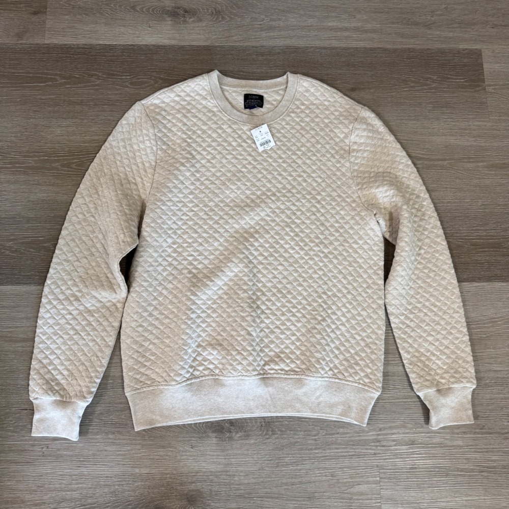 J.Crew Authentic Fleece Sweatshirt Mens L Oatmeal Quilted Crewneck CB445